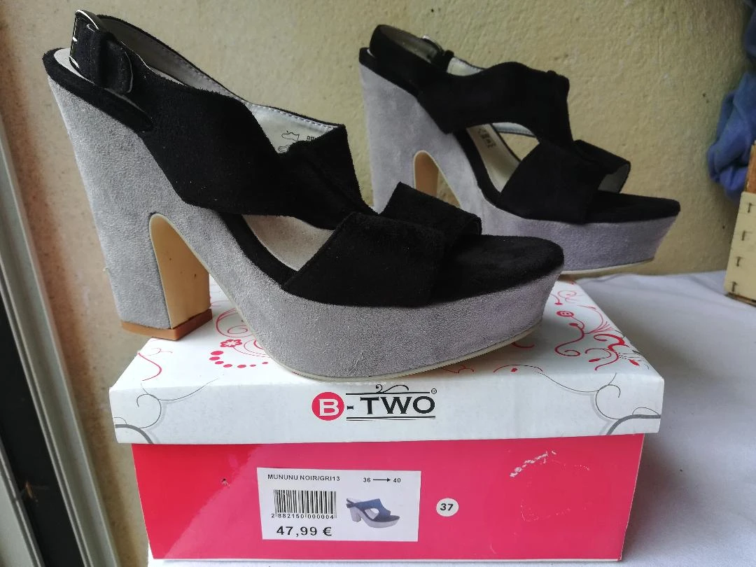 Tweekleurige zwarte/grijze pumps met dikke hoge hak van 12 cm maat 37 - nieuw – photo 8